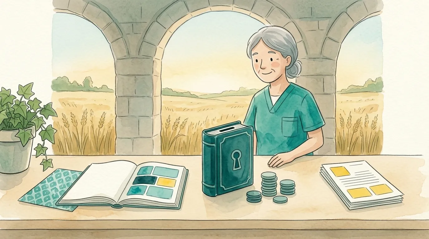 Hucha en forma de libro en una residencia, ilustración del crédito formativo FUNDAE