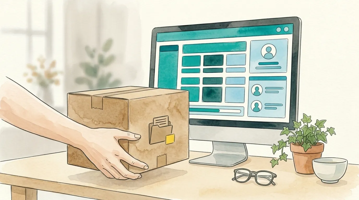 Mano subiendo una caja de materiales a un aula virtual, ilustración para importar SCORM en Moodle