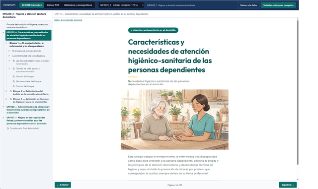 Página de un módulo SCORM de Conetium abierta en una plataforma